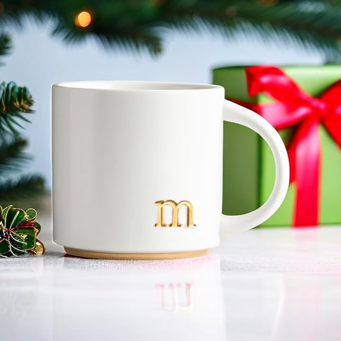COLLECTIVE HOME - Monogram Ceramic Mugs, 15 oz Golden Initial Coffee Cups, Elegant Alphabet Tea Mugs, Elegant Personalized Mug with Gift Box, Luxurious Cups for Office and Home (m)