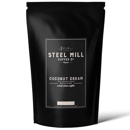 Steel Mill Coffee Co. Coconut Cream Flavored Coffee – Whole Bean – Medium Roast – 100% Arabica Beans – Vegan – Sugar-Free – Gluten-Free – Gourmet Coffee – 2lb Bag