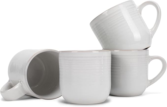 Elanze Designs Glossy Reactive Glaze Large 17 Fluid Ounce Everyday Kitchen Food Grade Ceramic Stoneware Coffee Mug Cup with Comfort Curved Handles, Set of 4, Classic White