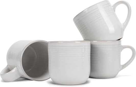 Elanze Designs Glossy Reactive Glaze Large 17 Fluid Ounce Everyday Kitchen Food Grade Ceramic Stoneware Coffee Mug Cup with Comfort Curved Handles, Set of 4, Classic White
