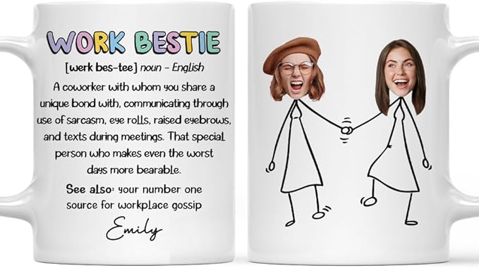Wrappiness Work Bestie Personalized Custom Coffee Mug, Custom Ceramic Cup for Coworkers and Office Friends, Perfect Secret Santa Gift for Work Besties