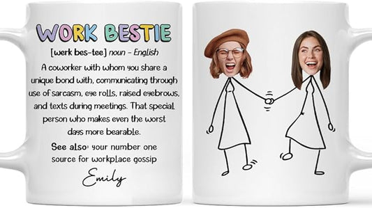 Wrappiness Work Bestie Personalized Custom Coffee Mug, Custom Ceramic Cup for Coworkers and Office Friends, Perfect Secret Santa Gift for Work Besties