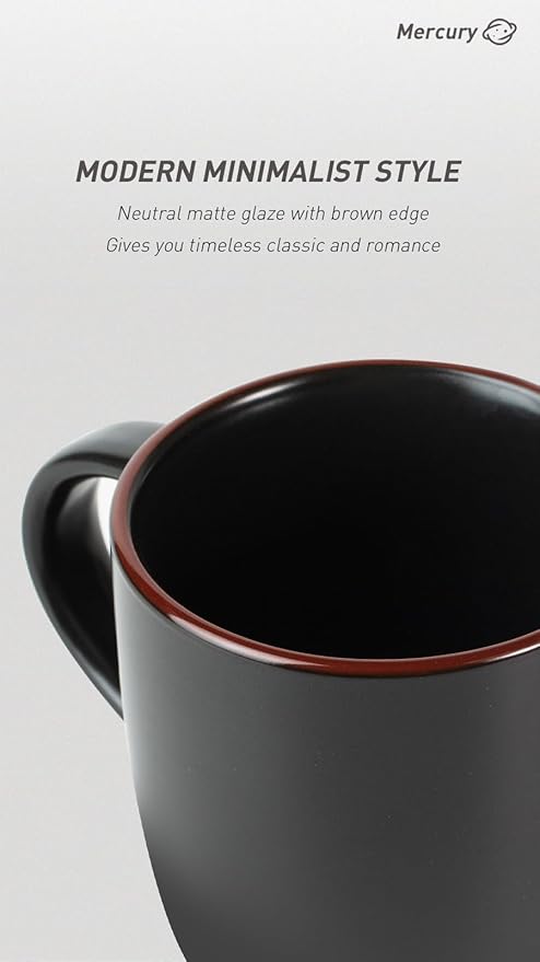 famiware Mercury Coffee Mugs 13 oz, Coffee Mugs Set of 6 with Handle, Cups for Latte, Hot Tea, Cappuccino, Mocha, Cocoa, Matte Black