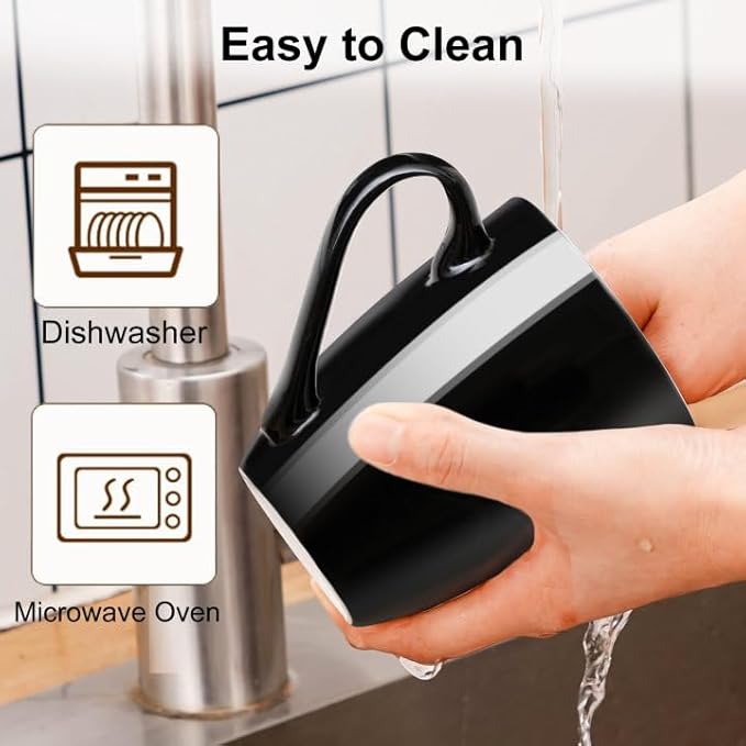 Coffee Mug Ceramic, Black Coffee Cups Ceramic Set of 2, 12 Oz Large Coffee Mug for Latte, Tea, Cappuccino, Cocoa-Microwavable