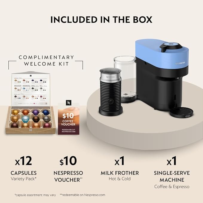 Nespresso Vertuo Pop+ Coffee and Espresso Machine by De'Longhi with Aeroccino Milk Frother, Pacific Blue