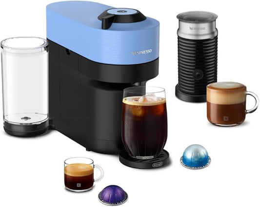 Nespresso Vertuo Pop+ Coffee and Espresso Machine by De'Longhi with Aeroccino Milk Frother, Pacific Blue