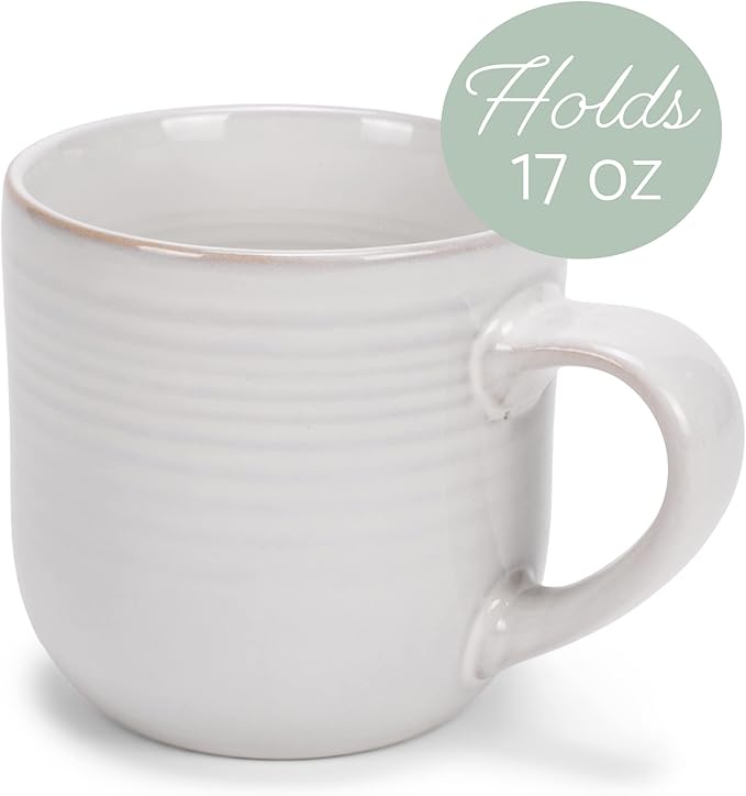 Elanze Designs Glossy Reactive Glaze Large 17 Fluid Ounce Everyday Kitchen Food Grade Ceramic Stoneware Coffee Mug Cup with Comfort Curved Handles, Set of 4, Classic White