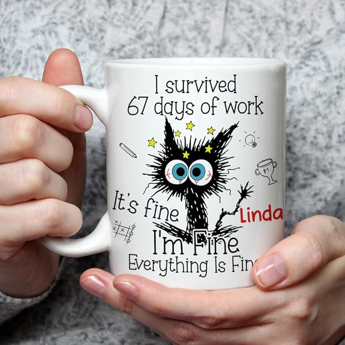 Wrappiness Personalized 67 Six Seven Slang Cup for Coworkers - Custom I Survived 67 Days of Work Ceramic Mug, Perfect Personalized Secret Santa Gift for Coworkers and Office Humor Lovers