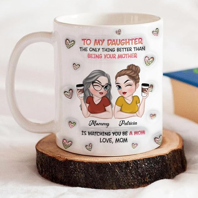 Wrappiness Daughter Mothers Day Personalized Gifts from Mom - To My Daughter Mug Custom Chibi Art and Name, Happy First Mothers Day Coffee Cup for Her - Watching You Be A Mom Gifts for New Mama