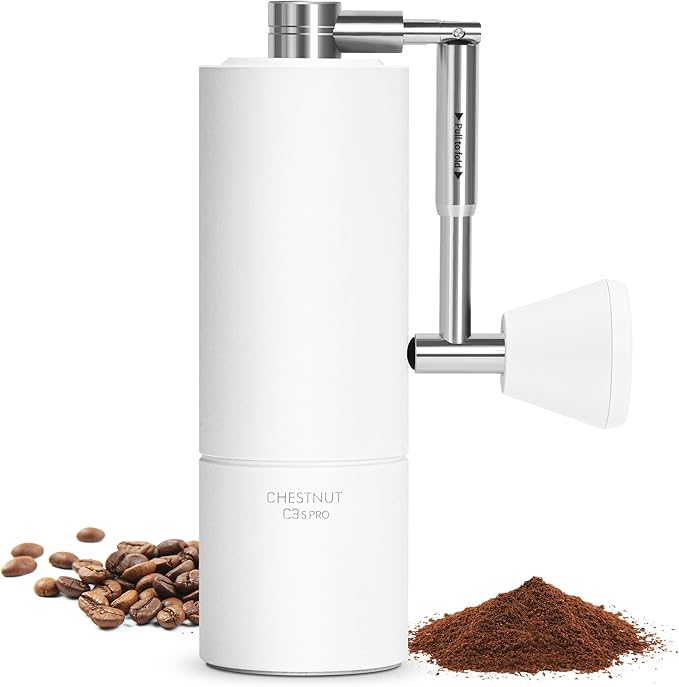 TIMEMORE Chestnut C3S Pro Hand Coffee Grinder, Stainless Steel S2C Conical Burr Manual Coffee Grinder, Coffee Grinder with Foldable Handle, Adjustable Grind Setting for Espresso to French Press, White