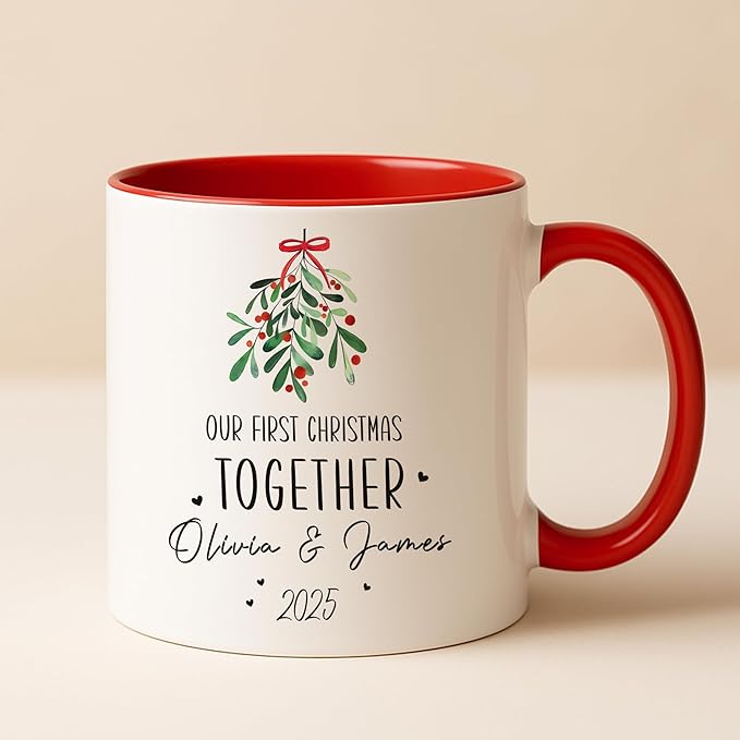 Personalized Our First Christmas Together Coffee Mug – Custom Mr and Mrs Cup with Names and Year – Wedding, Engagement, Anniversary, or Valentine’s Day Couple Gift