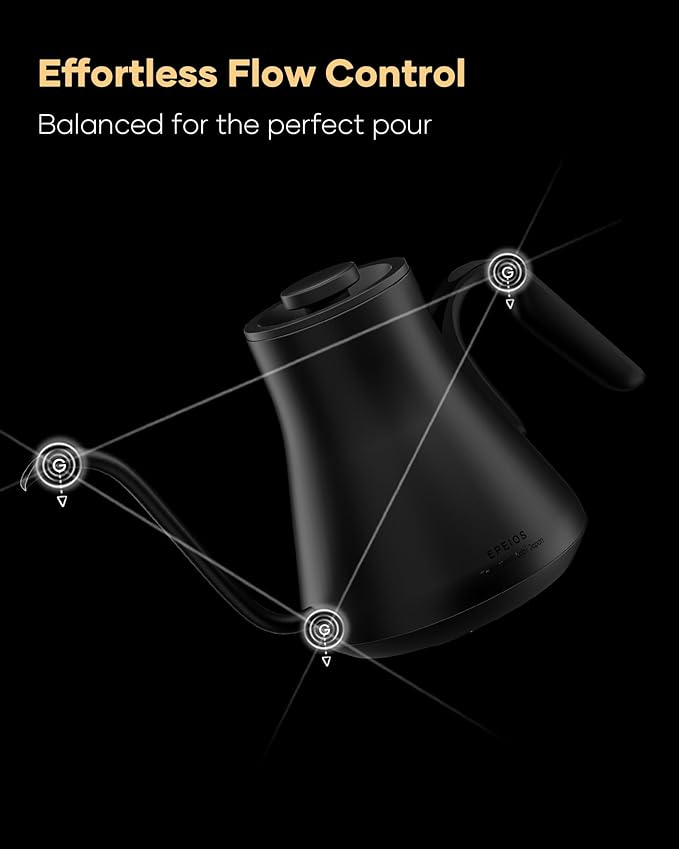 Cocinare FLOW B9 Gooseneck Electric Kettle, Precise Temperature Control for Pour-Over Coffee & Tea Brewing, Stainless Steel Interior, Rapid Heating for Boiling Water, 1500W/0.9L (Matte Black)