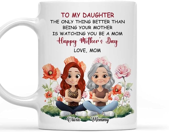Wrappiness Personalized Mothers Day Mug for Daughter - To My Daughter Watching You Be A Mom Custom Coffee Cup Gifts from Mama Mother Mom Grandma Nana, Happy First Mothers Day Birthday Gifts