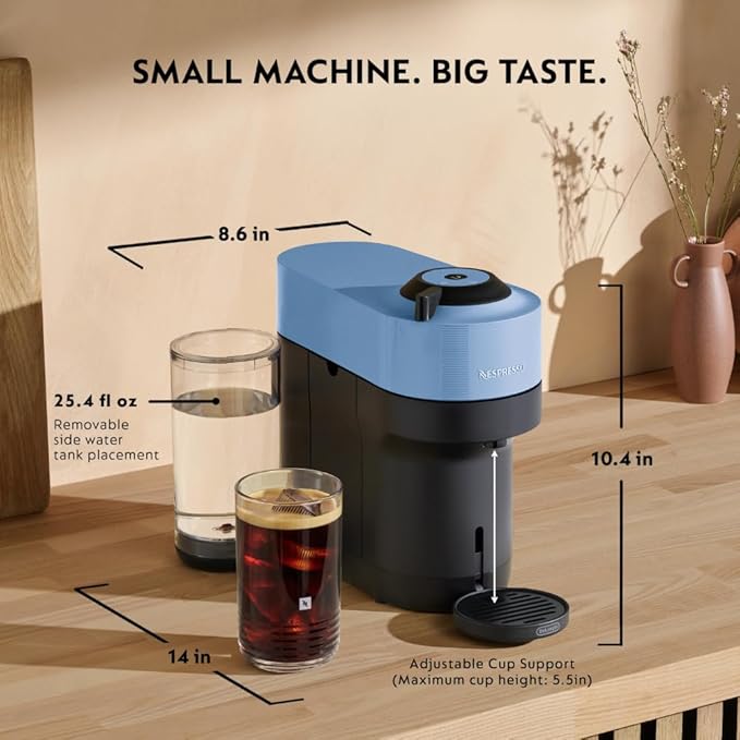 Nespresso Vertuo Pop+ Coffee and Espresso Machine by De'Longhi with Aeroccino Milk Frother, Pacific Blue