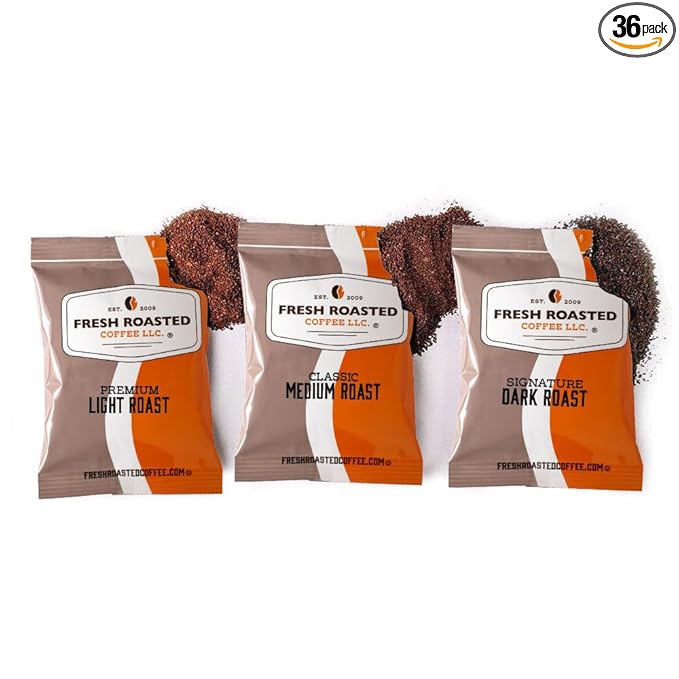 Fresh Roasted Coffee, FRC Light, Medium, & Dark Roast Blends, Kosher, Pre-Ground Fractional Packs, 2.25 Ounce, 36 Count