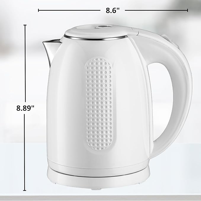 OVENTE 1.7L Double Wall Electric Tea Kettle, 1100W Water Boiler and Heater with Cool-Touch Exterior, Stainless Steel Insulated Interior, Auto Shut-Off, Boil-Dry Protection & Locking Lid, White KD64W