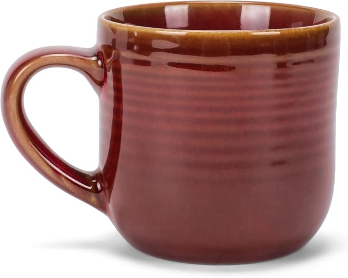 Elanze Designs Glossy Reactive Glaze Large 17 Fluid Ounce Everyday Kitchen Food Grade Ceramic Stoneware Coffee Mug Cup with Comfort Curved Handles, Set of 4, Burnt Auburn Red