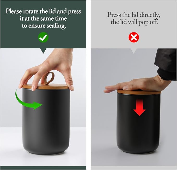 Kitchen Canisters Set of 2 Large with Top Handle, Canisters Sets for The Kitchen, Airtight Kitchen Canisters for Countertop, Modern Ceramic Jar with Wooden Lid for Coffee Flour