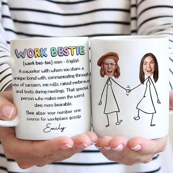 Wrappiness Work Bestie Personalized Custom Coffee Mug, Custom Ceramic Cup for Coworkers and Office Friends, Perfect Secret Santa Gift for Work Besties