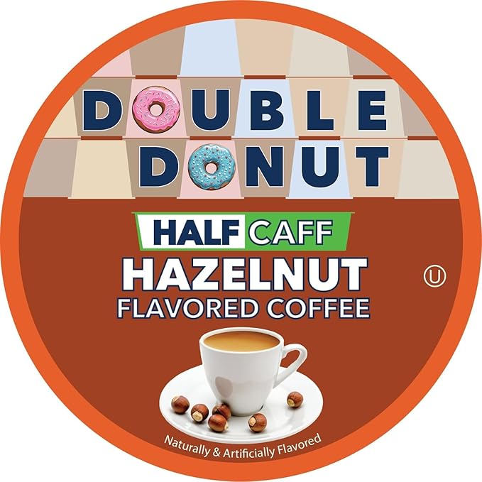 Double Donut Coffee Hazelnut Half Caff Coffee Pods, Single Serve Flavored Half Caffeine Coffee Pods For Keurig K Cup Brewers, Medium Roast, 20 Count (Pack of 2)