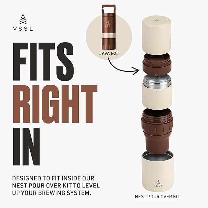 VSSL Java G25 Manual Coffee Grinder | Coffee for Camping | Bean Grinder | Travel Pour Over | Stainless Steel Conical Burr | ~ 25 Gram Capacity | Extendable Grind Handle | 50 Grind Settings | Bronze