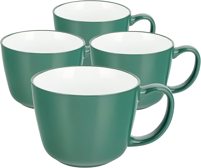 Ceramic Mugs 18oz,Large Ceramic Coffee for Men, Women, Dad, Mom, Modern Coffee Mugs With Handle For Cereal,Juice,Soup,Tea. (4Pack, green)