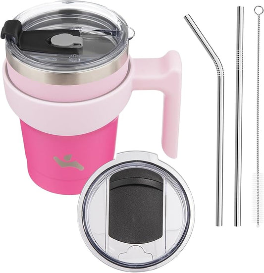 10 oz Tumbler with Handle and 2 Straw 2 Lid, Insulated Water Bottle Stainless Steel Vacuum Cup Reusable Travel Mug, Cherry