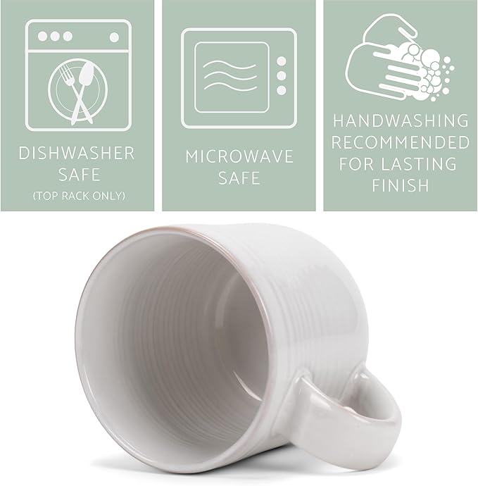 Elanze Designs Glossy Reactive Glaze Large 17 Fluid Ounce Everyday Kitchen Food Grade Ceramic Stoneware Coffee Mug Cup with Comfort Curved Handles, Set of 4, Classic White