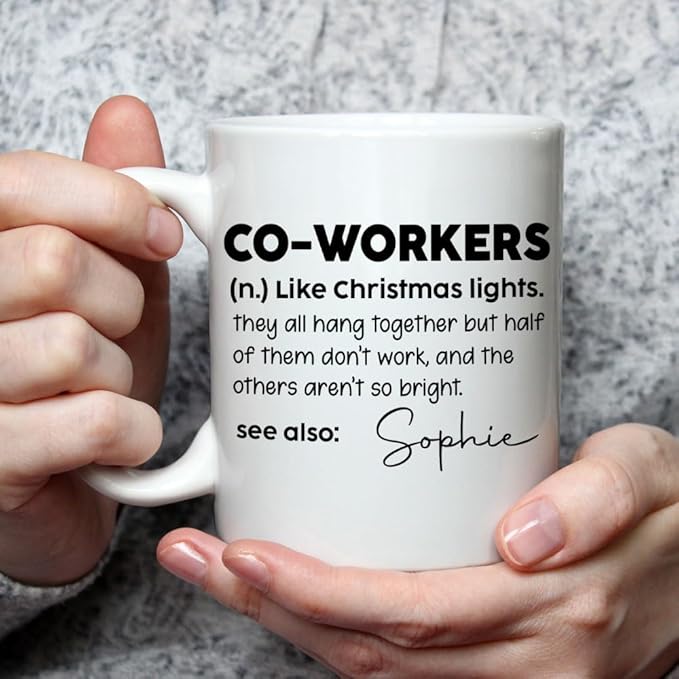 Wrappiness Custom Coffee Mug for Coworker – 11oz or 15oz White Ceramic, Microwave Safe Funny Cup for Women Gifting to Work Friends on Holidays, Secret Santa or Christmas