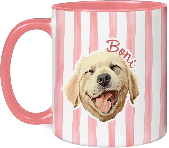 Personalized Dog Mug With Photo And Name Custom Dog Cat Coffee Mug Cute Striped Design Gift For Pet Lovers Women Men Pet Owners Mom Dad Personalized Coffee Cup For Daily Drinkware