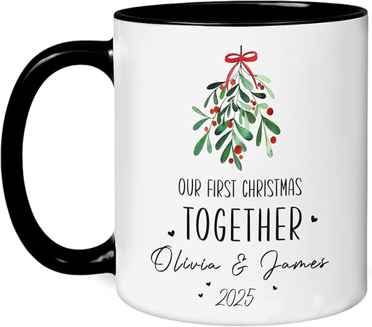 Personalized Our First Christmas Together Coffee Mug – Custom Mr and Mrs Cup with Names and Year – Wedding, Engagement, Anniversary, or Valentine’s Day Couple Gift
