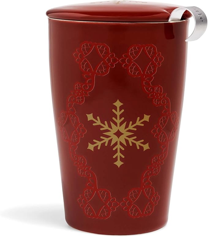 Tea Forte Double-Walled Ceramic Kati Cup, Removable Stainless Steel Infuser Basket and Lid, Steeps 12 oz Loose Leaf Tea, Dishwasher & Microwave Safe, Warming Joy