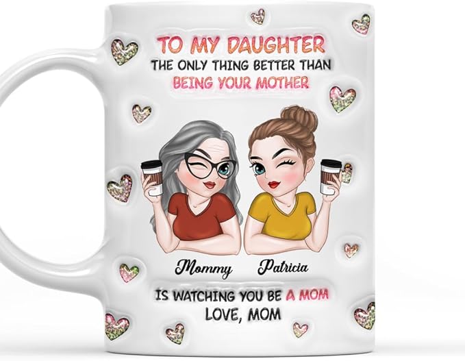 Wrappiness Daughter Mothers Day Personalized Gifts from Mom - To My Daughter Mug Custom Chibi Art and Name, Happy First Mothers Day Coffee Cup for Her - Watching You Be A Mom Gifts for New Mama