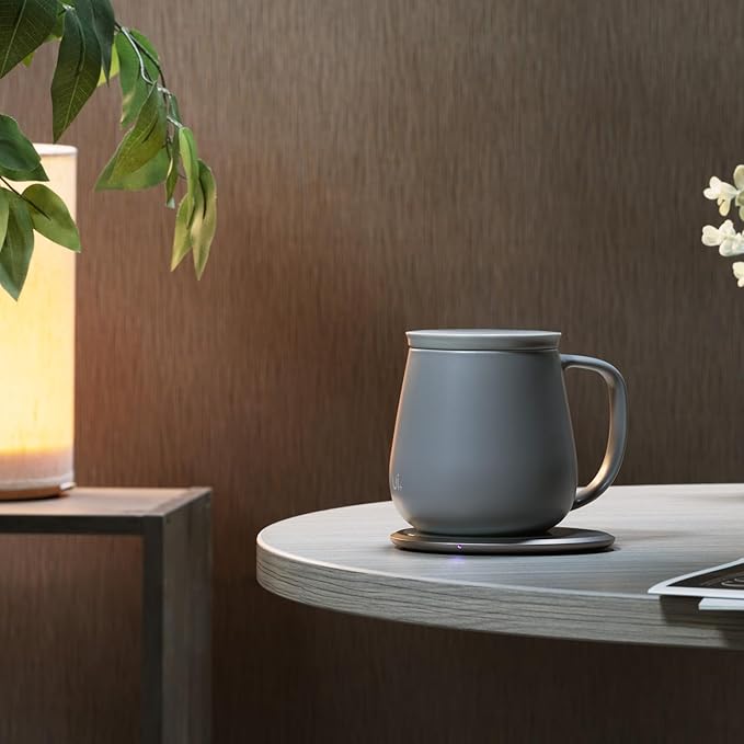Ui+ Self-Heating Mug Set – Soft Gray | 18 fl oz / 532 mL Ceramic Coffee & Tea Mug Set