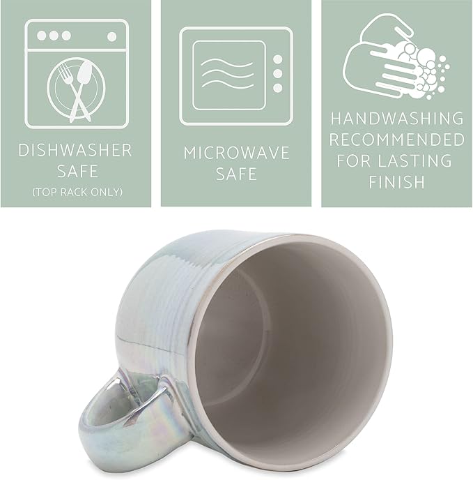 Elanze Designs Glossy Reactive Glaze Large 17 Fluid Ounce Everyday Kitchen Food Grade Ceramic Stoneware Coffee Mug Cup with Comfort Curved Handles, Set of 4, White