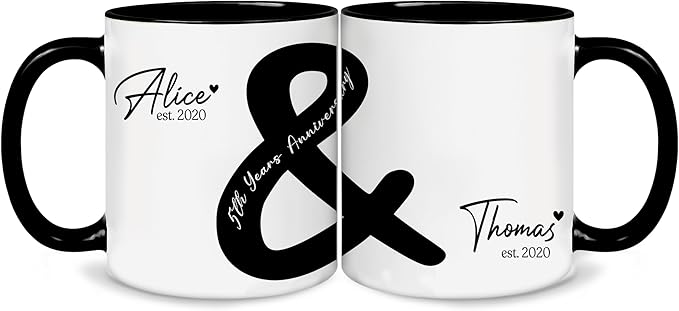 Personalized Mr and Mrs Coffee Mug Set – Custom Couple Anniversary Mug with Names and Dates – Unique Wedding, Engagement, or Valentine’s Day Present for Husband and Wife