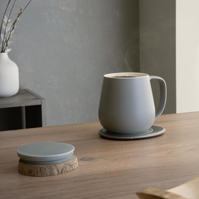 Ui+ Self-Heating Mug Set – Soft Gray | 18 fl oz / 532 mL Ceramic Coffee & Tea Mug Set