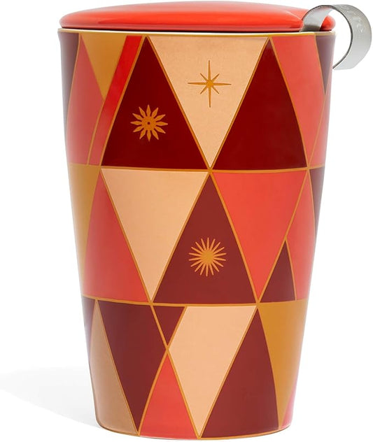 Tea Forte Double-Walled Ceramic Kati Cup, Removable Stainless Steel Infuser Basket and Lid, Steeps 12 oz Loose Leaf Tea, Dishwasher & Microwave Safe, Warming Joy