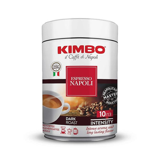 Kimbo Espresso Napoletano - Ground Coffee - Blended and Roasted in Italy - Dark Roast with a Well Balanced and Persistent Napoli Taste - 8.8 oz Can