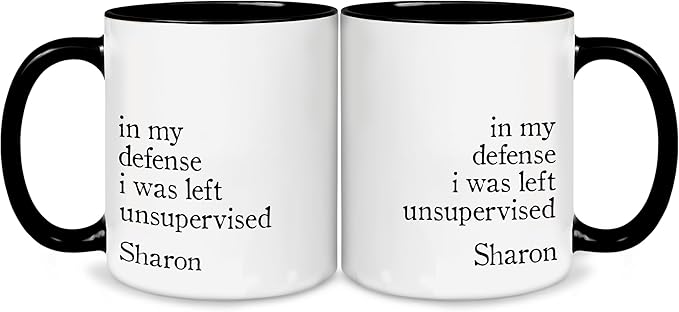 Personalized Funny Coffee Mug – Custom Name Cup with Hilarious Quote “In My Defense I Was Left Unsupervised” – Unique Gag Gift, White Elephant Christmas Cup
