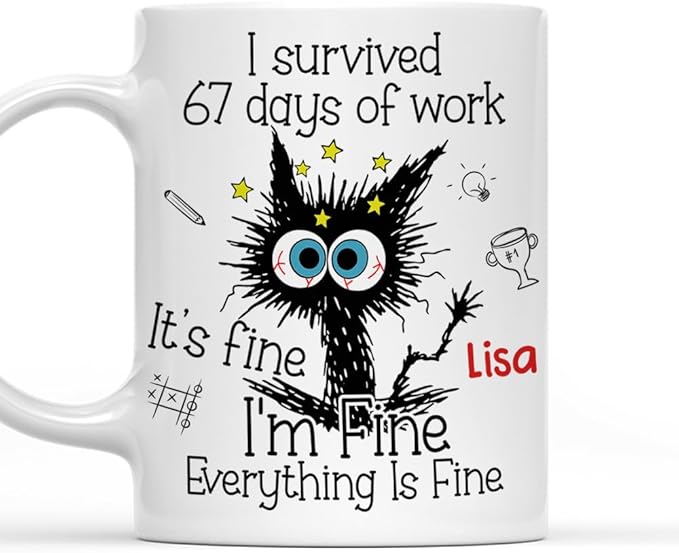 Wrappiness Personalized 67 Six Seven Slang Cup for Coworkers - Custom I Survived 67 Days of Work Ceramic Mug, Perfect Personalized Secret Santa Gift for Coworkers and Office Humor Lovers