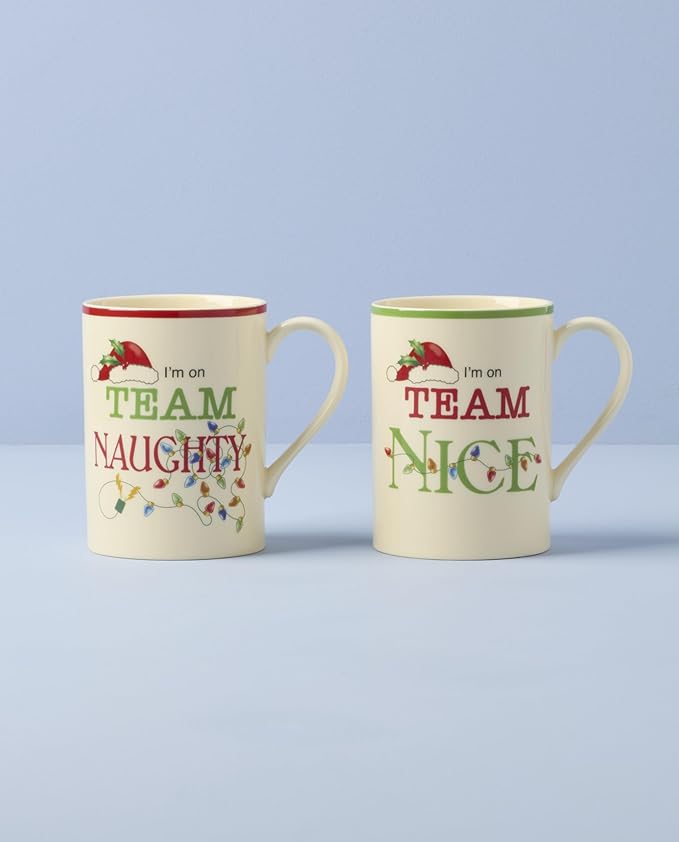 Lenox Coffee Mug, Naughty & Nice 14 Oz Mugs Set Of 2, Ceramic Material, Microwave Safe, Dishwasher Safe, Christmas Drinkware Set Mugs for Coffee and Tea, Christmas Decoration (14 Oz, Set Of 2)