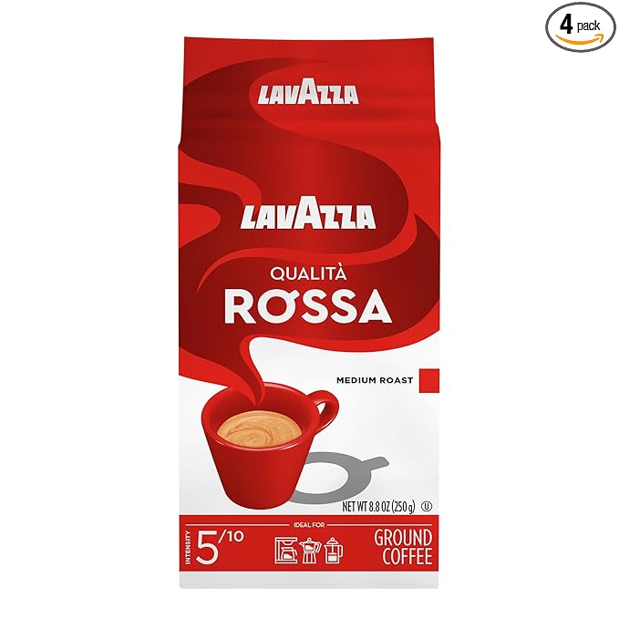 Lavazza Qualità Rossa Ground Coffee, Medium Roast, Arabica and Robusta Blend, 8.8 oz Brick (Pack of 4)
