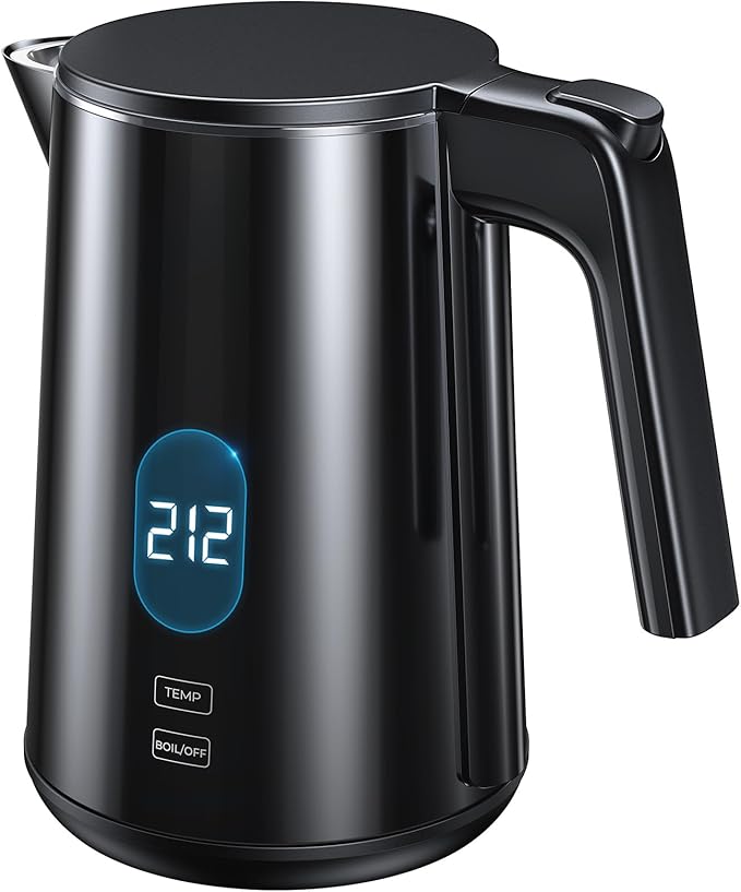 Electric Kettle 1.0L 1200W, 7 Temp Settings, 4H Keep-Warm, Fast-Boil Stainless Steel Electric Tea Kettle, 120V Water Boiler with Auto-Shut Off, Cool Touch PP Exterior for Home Office, Black
