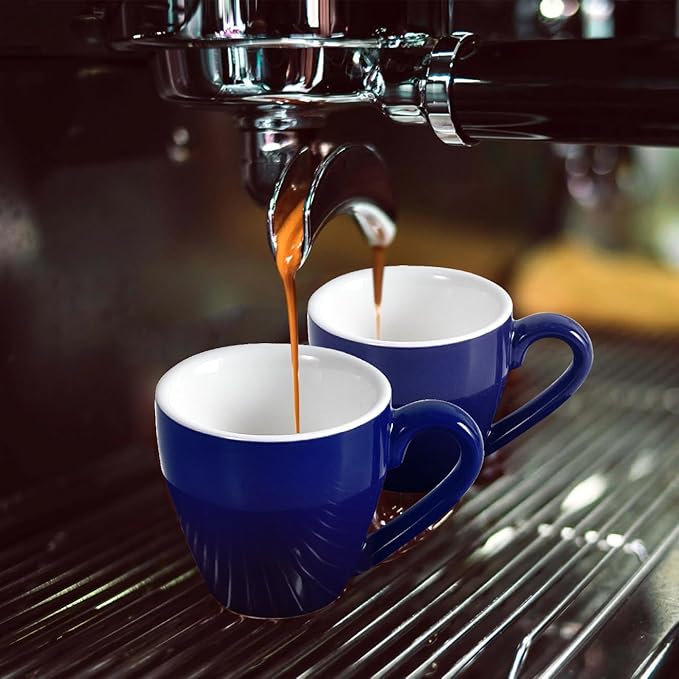 homEdge Porcelain Espresso Shot Cup Set with Saucers and Stainless Steel Spoons - 80 ml / 2.67 oz, Set of 4, Navy