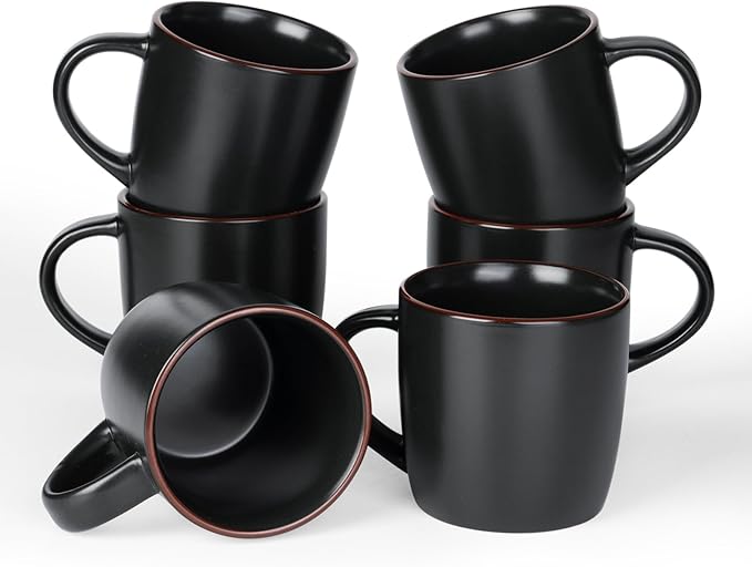 famiware Mercury Coffee Mugs 13 oz, Coffee Mugs Set of 6 with Handle, Cups for Latte, Hot Tea, Cappuccino, Mocha, Cocoa, Matte Black