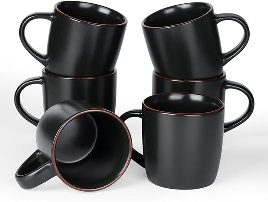 famiware Mercury Coffee Mugs 13 oz, Coffee Mugs Set of 6 with Handle, Cups for Latte, Hot Tea, Cappuccino, Mocha, Cocoa, Matte Black