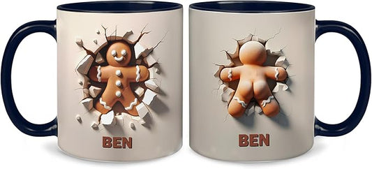 Personalized Gingerbread Man Mug Funny Christmas Coffee Cup Customized Name Holiday Gift For Men Women Friends Family Unique Gingerbread Cookie Design Xmas Tea Cup