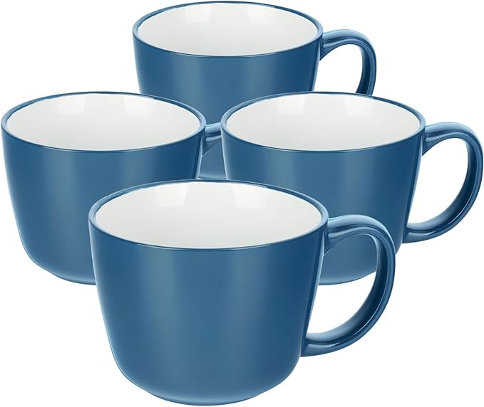 Ceramic Mugs 18oz,Large Ceramic Coffee for Men, Women, Dad, Mom, Modern Coffee Mugs With Handle For Cereal,Juice,Soup,Tea. (4Pack, blue)