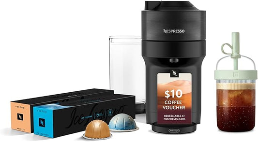 Nespresso Vertuo Pop+ Cold Value Added Bundle with Iced Coffee Tumbler by De'Longhi, Liquorice Black